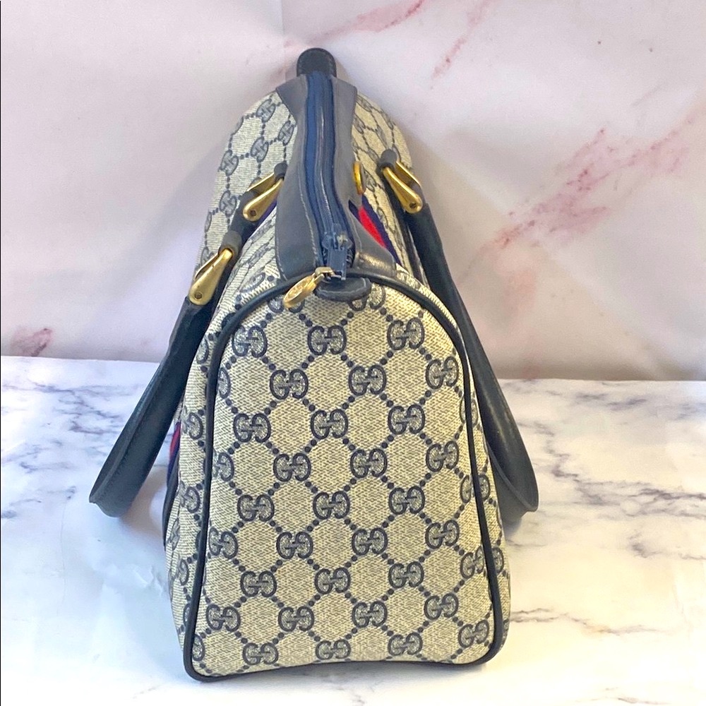GUC Vintage (1980) Gucci GG Sherry Blue & Cream Women's Bag - Picture 3 of 13